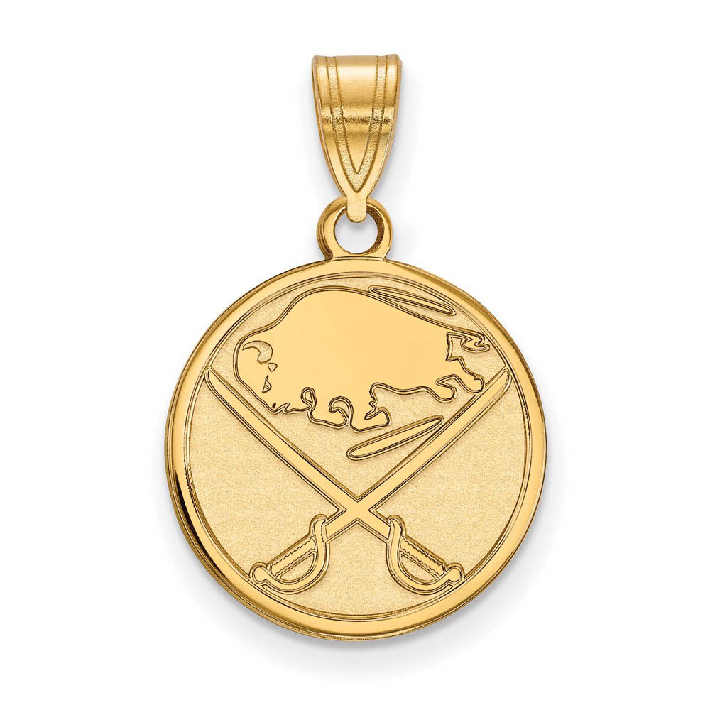 SS 14k Yellow Gold Plated NHL Buffalo Sabres Medium Disc Pendant, Item P30117 by The Black Bow Jewelry Co.