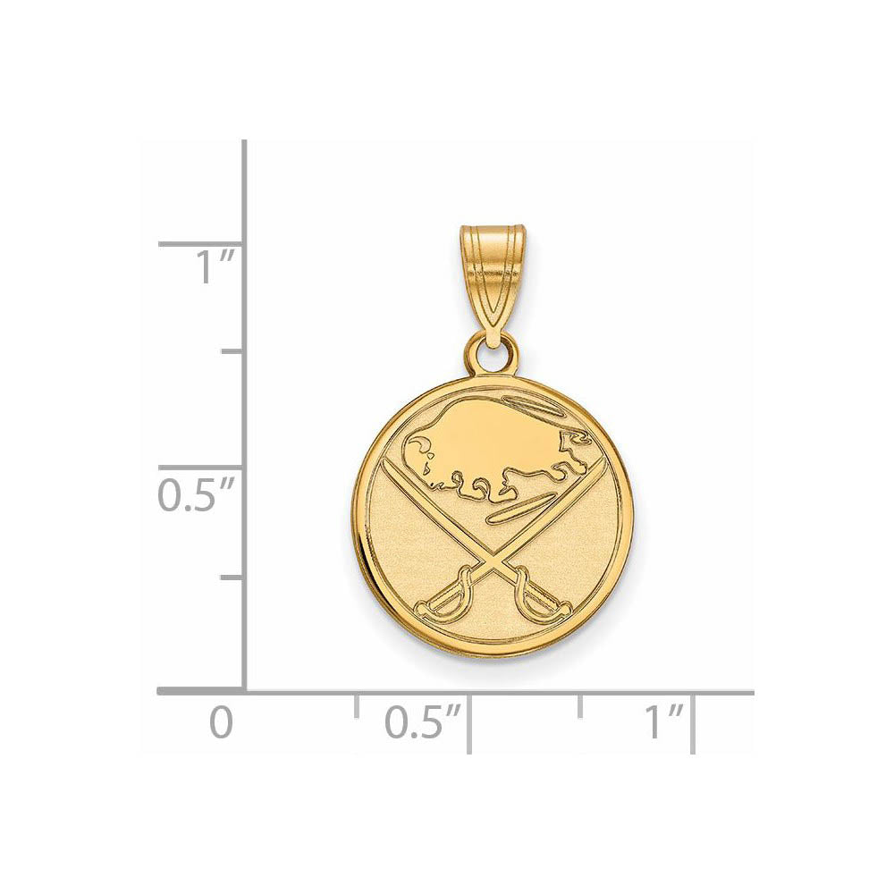 Alternate view of the SS 14k Yellow Gold Plated NHL Buffalo Sabres Medium Disc Pendant by The Black Bow Jewelry Co.