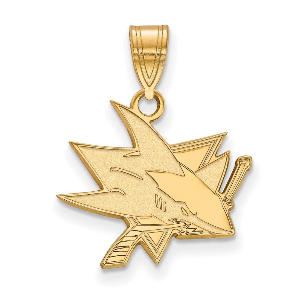 SS 14k Yellow Gold Plated NHL San Jose Sharks Medium Pendant, Item P30119 by The Black Bow Jewelry Co.
