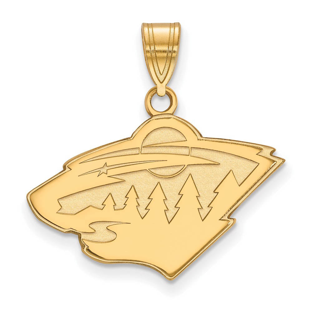 SS 14k Yellow Gold Plated NHL Minnesota Wild Medium Pendant, Item P30121 by The Black Bow Jewelry Co.