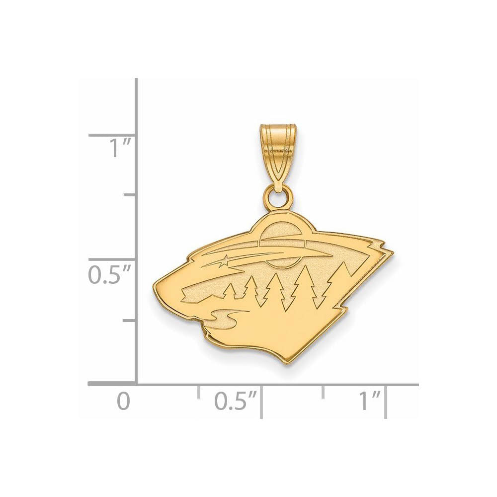 Alternate view of the SS 14k Yellow Gold Plated NHL Minnesota Wild Medium Pendant by The Black Bow Jewelry Co.