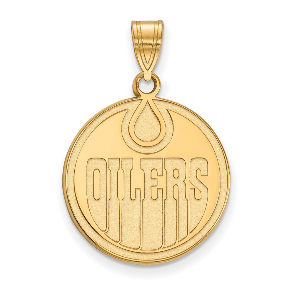 SS 14k Yellow Gold Plated NHL Edmonton Oilers Large Disc Pendant, Item P30128 by The Black Bow Jewelry Co.