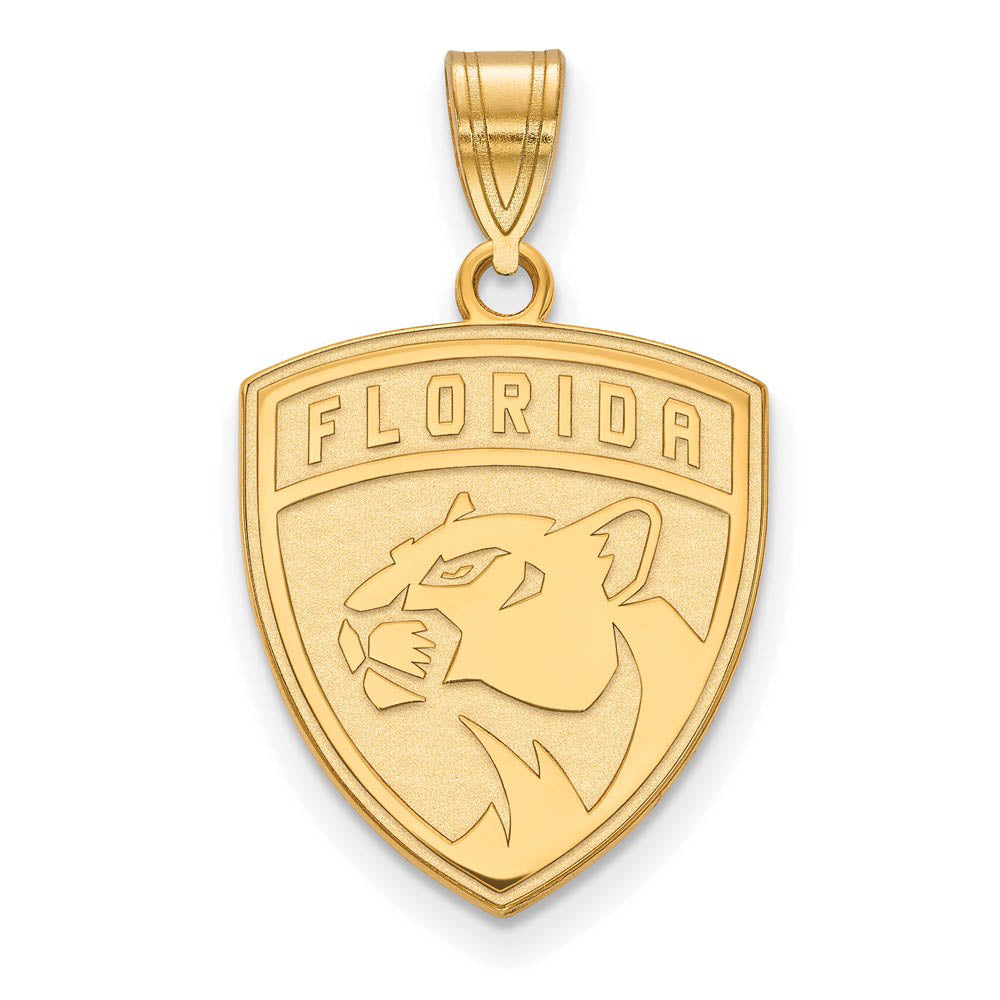 SS 14k Yellow Gold Plated NHL Florida Panthers Large Pendant, Item P30130 by The Black Bow Jewelry Co.