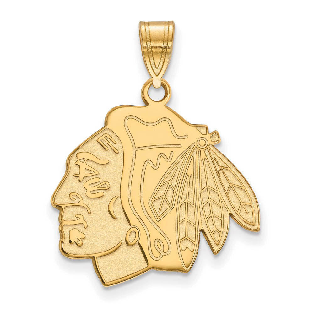 SS 14k Yellow Gold Plated NHL Chicago Blackhawks LG Logo Pendant, Item P30133 by The Black Bow Jewelry Co.