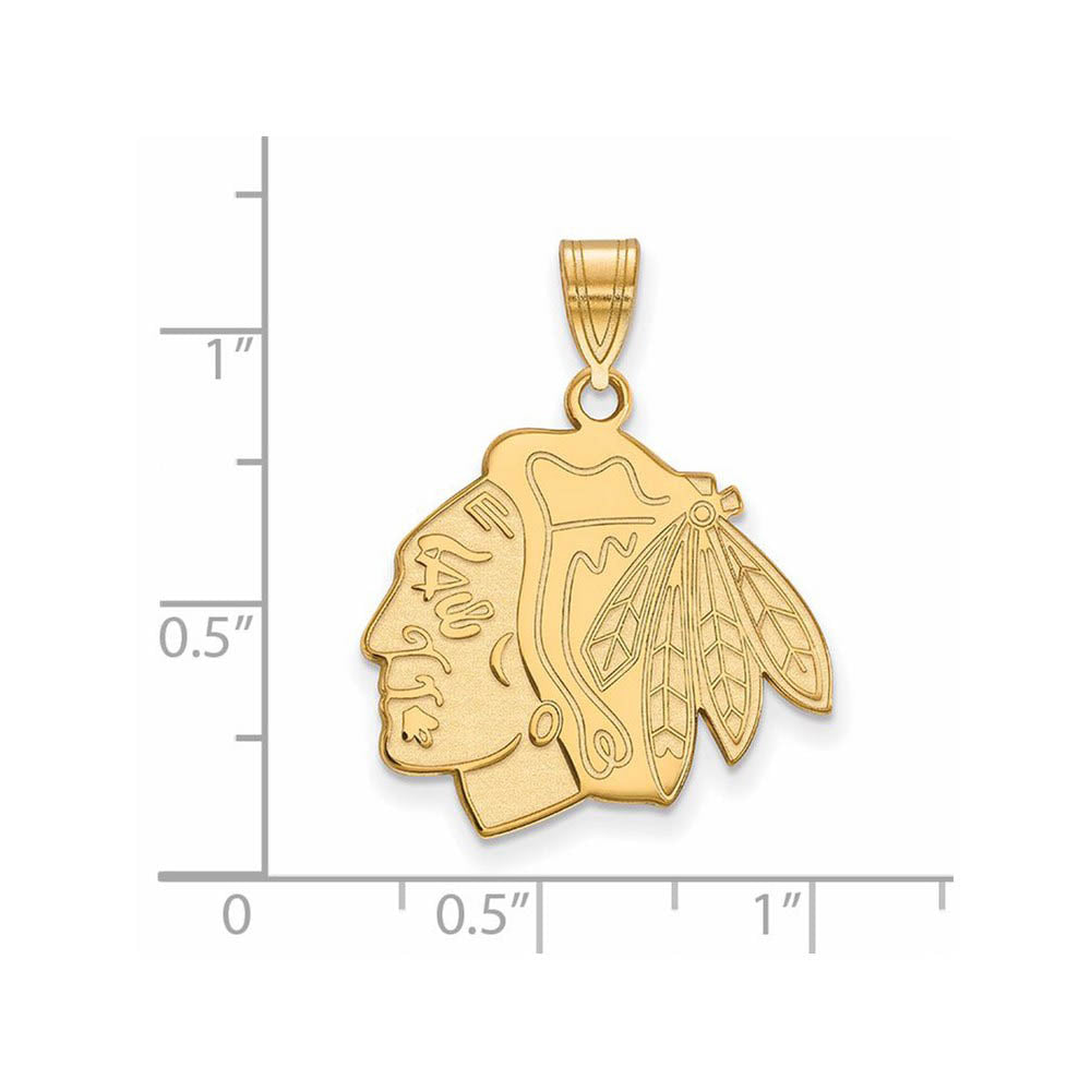 Alternate view of the SS 14k Yellow Gold Plated NHL Chicago Blackhawks LG Logo Pendant by The Black Bow Jewelry Co.