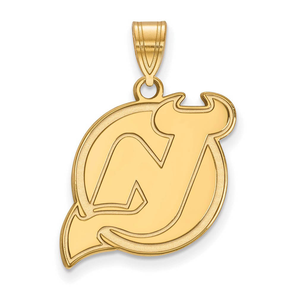 SS 14k Yellow Gold Plated NHL New Jersey Devils Large Pendant, Item P30138 by The Black Bow Jewelry Co.