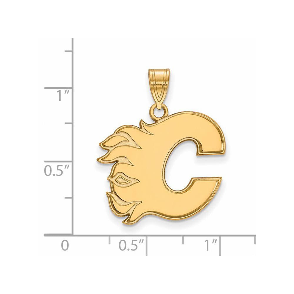 Alternate view of the SS 14k Yellow Gold Plated NHL Calgary Flames Large Pendant by The Black Bow Jewelry Co.