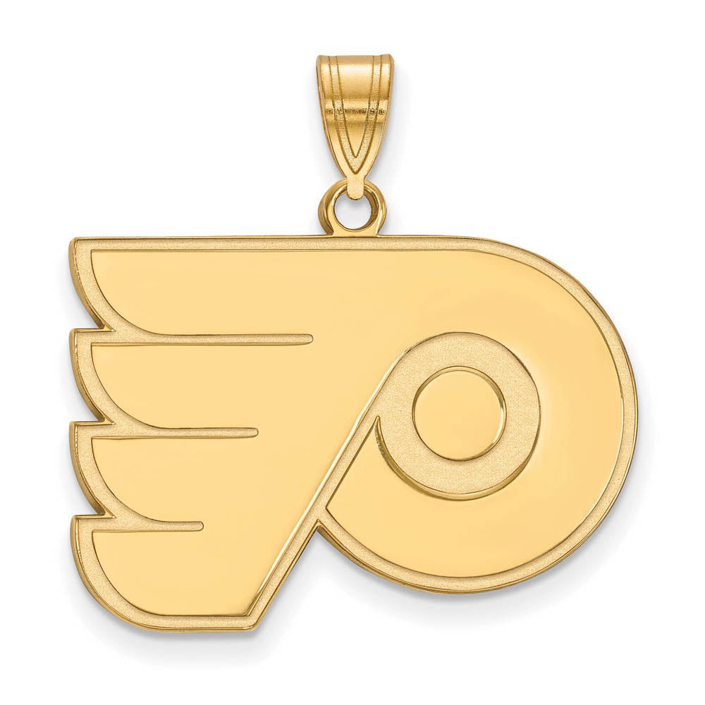 SS 14k Yellow Gold Plated NHL Philadelphia Flyers Large Pendant, Item P30140 by The Black Bow Jewelry Co.