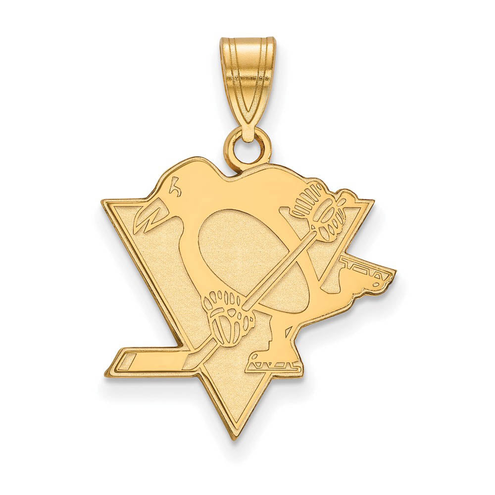 SS 14k Yellow Gold Plated NHL Pittsburgh Penguins Large Pendant, Item P30147 by The Black Bow Jewelry Co.