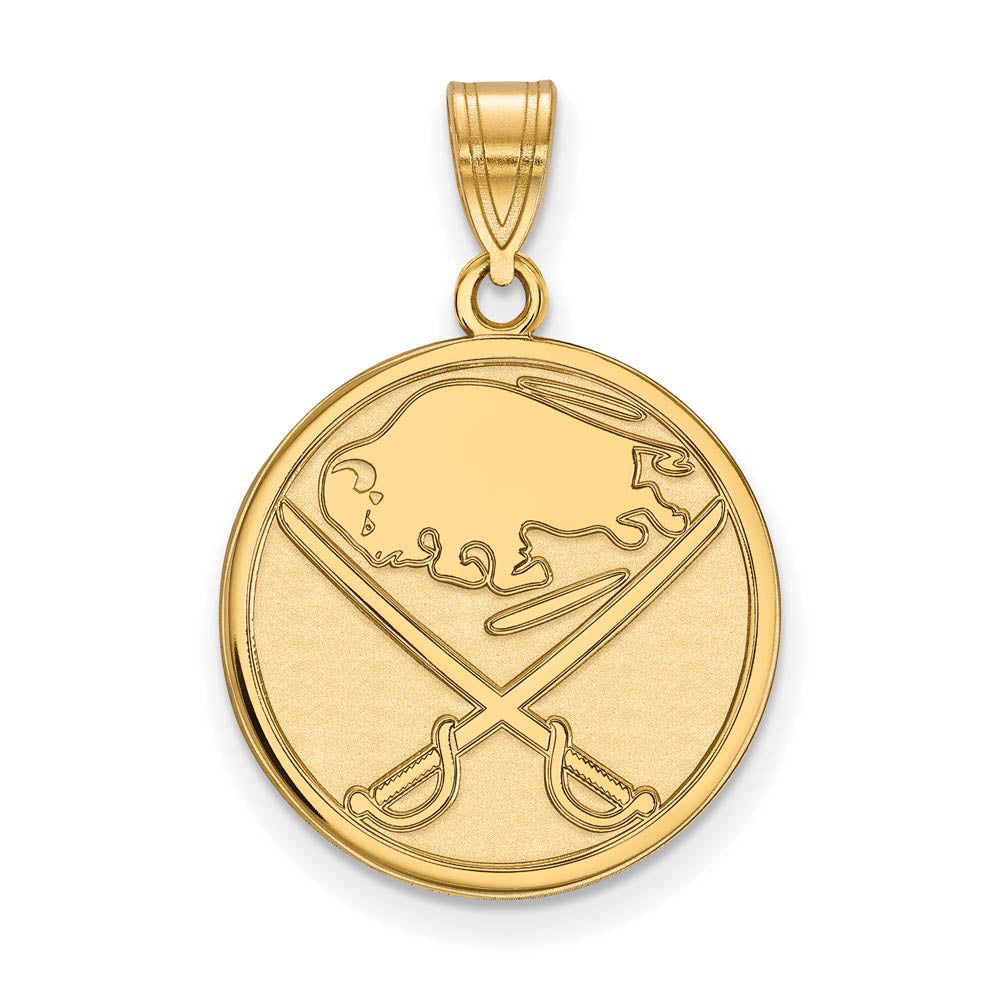 SS 14k Yellow Gold Plated NHL Buffalo Sabres Large Disc Pendant, Item P30150 by The Black Bow Jewelry Co.