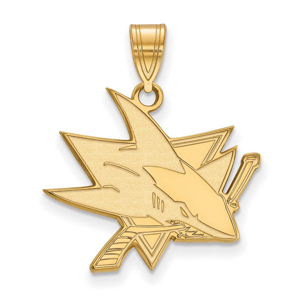 SS 14k Yellow Gold Plated NHL San Jose Sharks Large Pendant, Item P30152 by The Black Bow Jewelry Co.