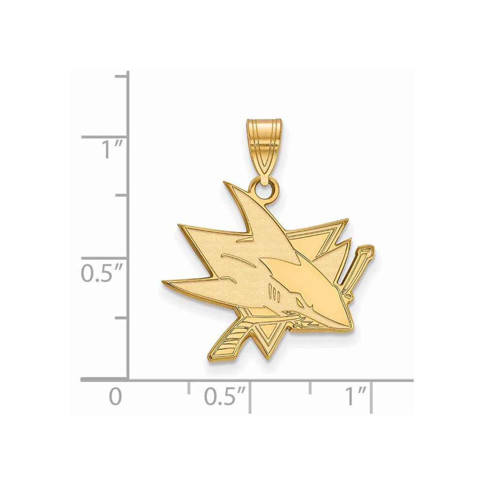 Alternate view of the SS 14k Yellow Gold Plated NHL San Jose Sharks Large Pendant by The Black Bow Jewelry Co.