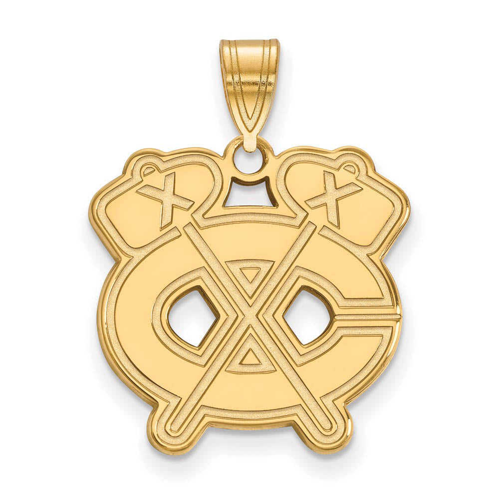 SS 14k Yellow Gold Plated NHL Chicago Blackhawks Large Pendant, Item P30156 by The Black Bow Jewelry Co.