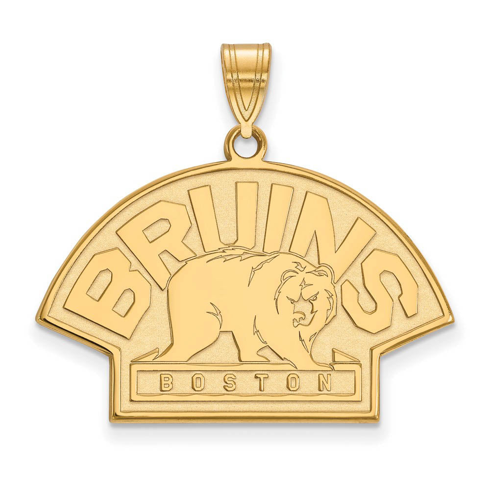 Sterling Silver 14k Yellow Gold Plated NHL Boston Bruins Large Pendant, Item P30157 by The Black Bow Jewelry Co.
