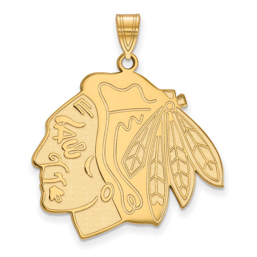 SS 14k Yellow Gold Plated NHL Chicago Blackhawks XL Pendant, Item P30158 by The Black Bow Jewelry Co.