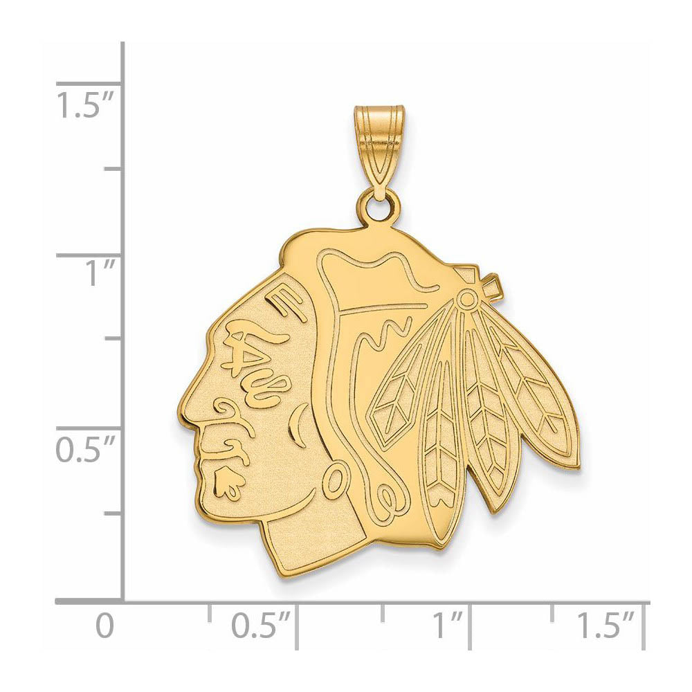 Alternate view of the SS 14k Yellow Gold Plated NHL Chicago Blackhawks XL Pendant by The Black Bow Jewelry Co.