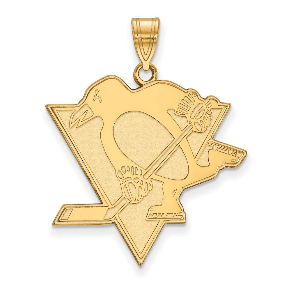 SS 14k Yellow Gold Plated NHL Pittsburgh Penguins XL Pendant, Item P30161 by The Black Bow Jewelry Co.