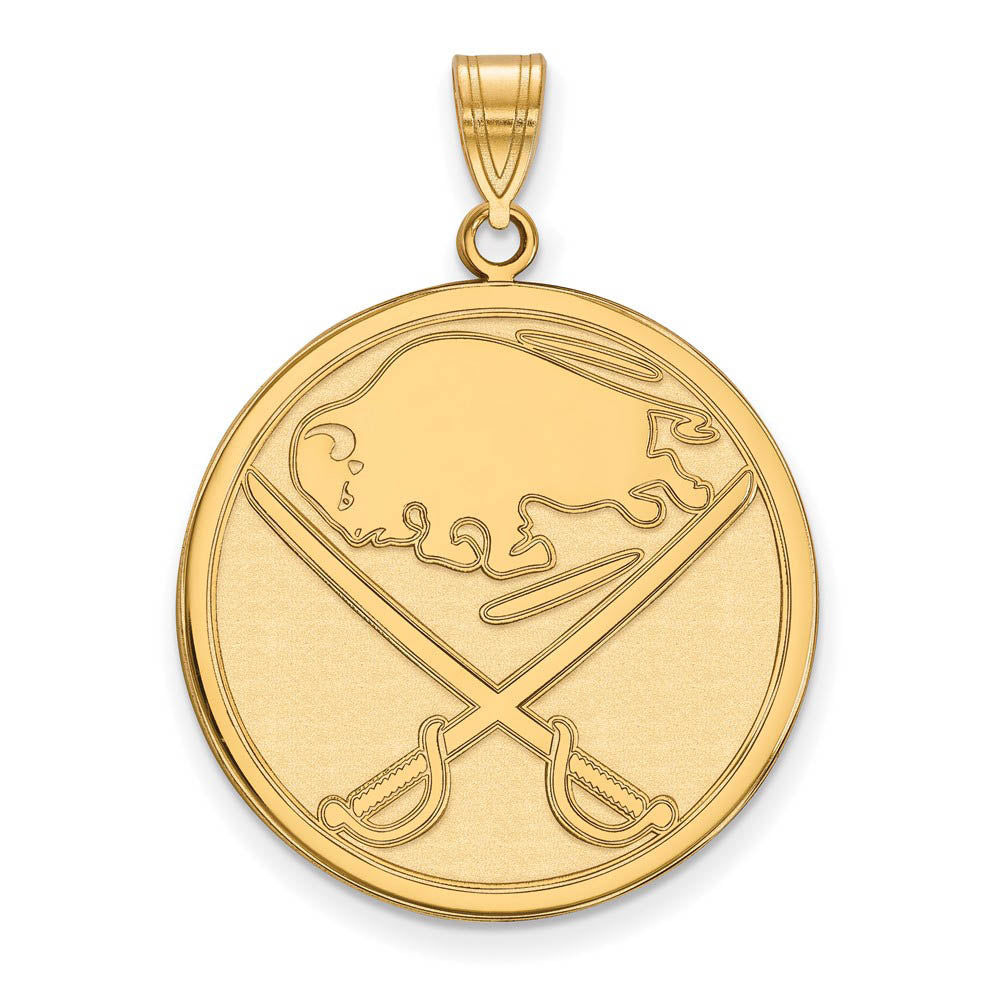 SS 14k Yellow Gold Plated NHL Buffalo Sabres XL Disc Pendant, Item P30165 by The Black Bow Jewelry Co.