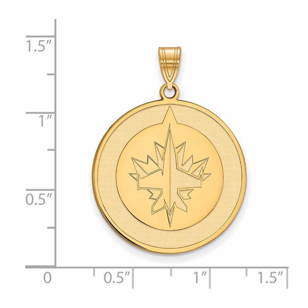 Alternate view of the SS 14k Yellow Gold Plated NHL Winnipeg Jets XL Disc Pendant by The Black Bow Jewelry Co.