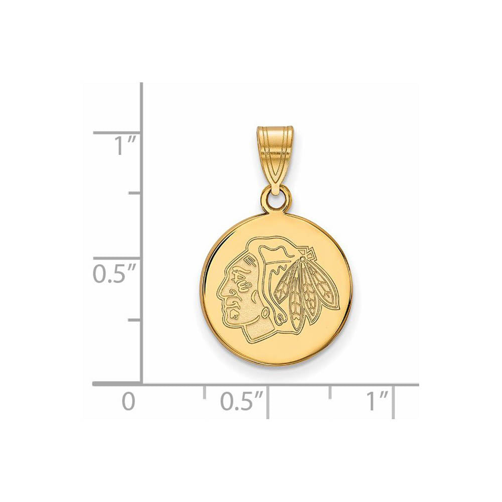 Alternate view of the SS 14k Yellow Gold Plated NHL Chicago Blackhawks MD Disc Pendant by The Black Bow Jewelry Co.