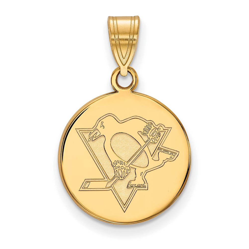 SS 14k Yellow Gold Plated NHL Pittsburgh Penguins MD Disc Pendant, Item P30172 by The Black Bow Jewelry Co.
