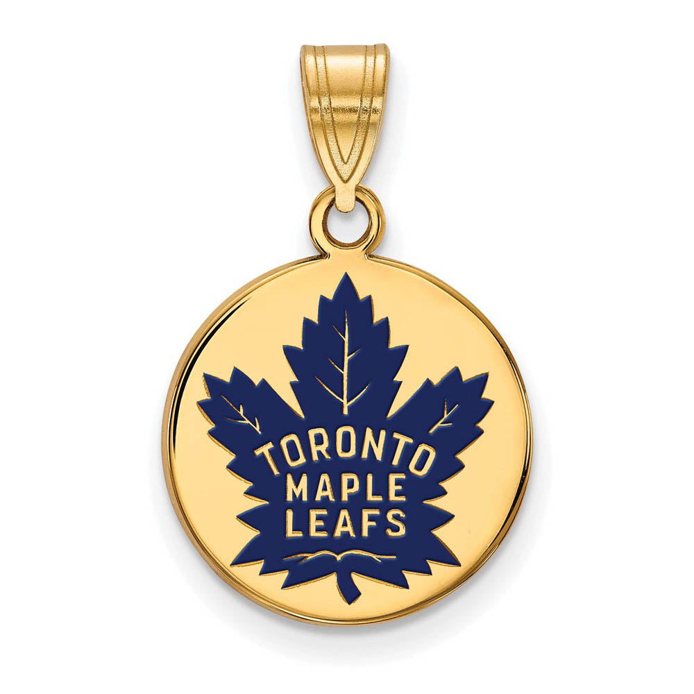 SS 14k Yellow Gold Plated NHL Maple Leafs MD Enamel Disc Pendant, Item P30175 by The Black Bow Jewelry Co.