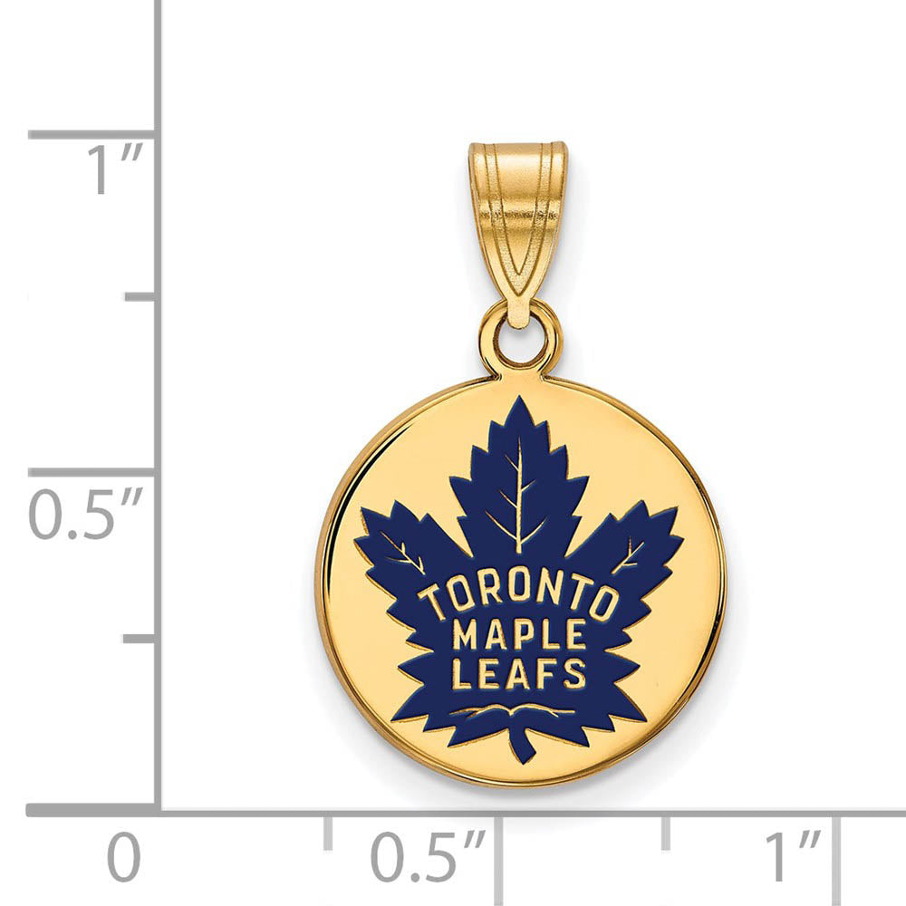Alternate view of the SS 14k Yellow Gold Plated NHL Maple Leafs MD Enamel Disc Pendant by The Black Bow Jewelry Co.