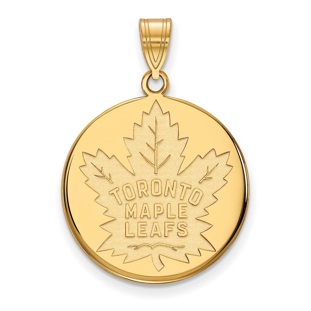 SS 14k Yellow Gold Plated NHL Toronto Maple Leafs LG Disc Pendant, Item P30177 by The Black Bow Jewelry Co.