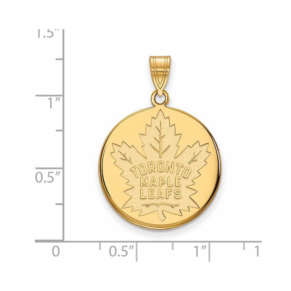Alternate view of the SS 14k Yellow Gold Plated NHL Toronto Maple Leafs LG Disc Pendant by The Black Bow Jewelry Co.