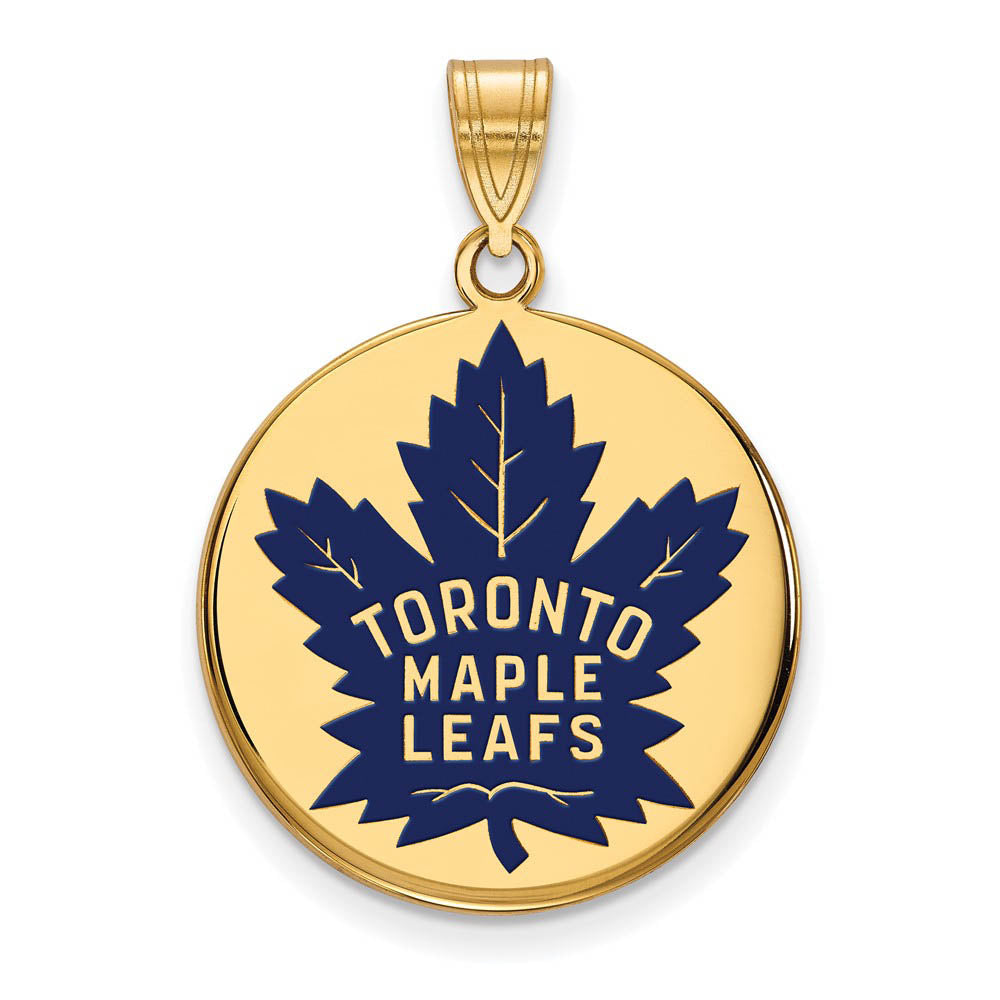 SS 14k Yellow Gold Plated NHL Maple Leafs LG Enamel Disc Pendant, Item P30178 by The Black Bow Jewelry Co.
