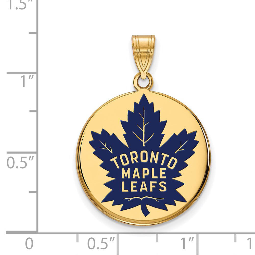 Alternate view of the SS 14k Yellow Gold Plated NHL Maple Leafs LG Enamel Disc Pendant by The Black Bow Jewelry Co.