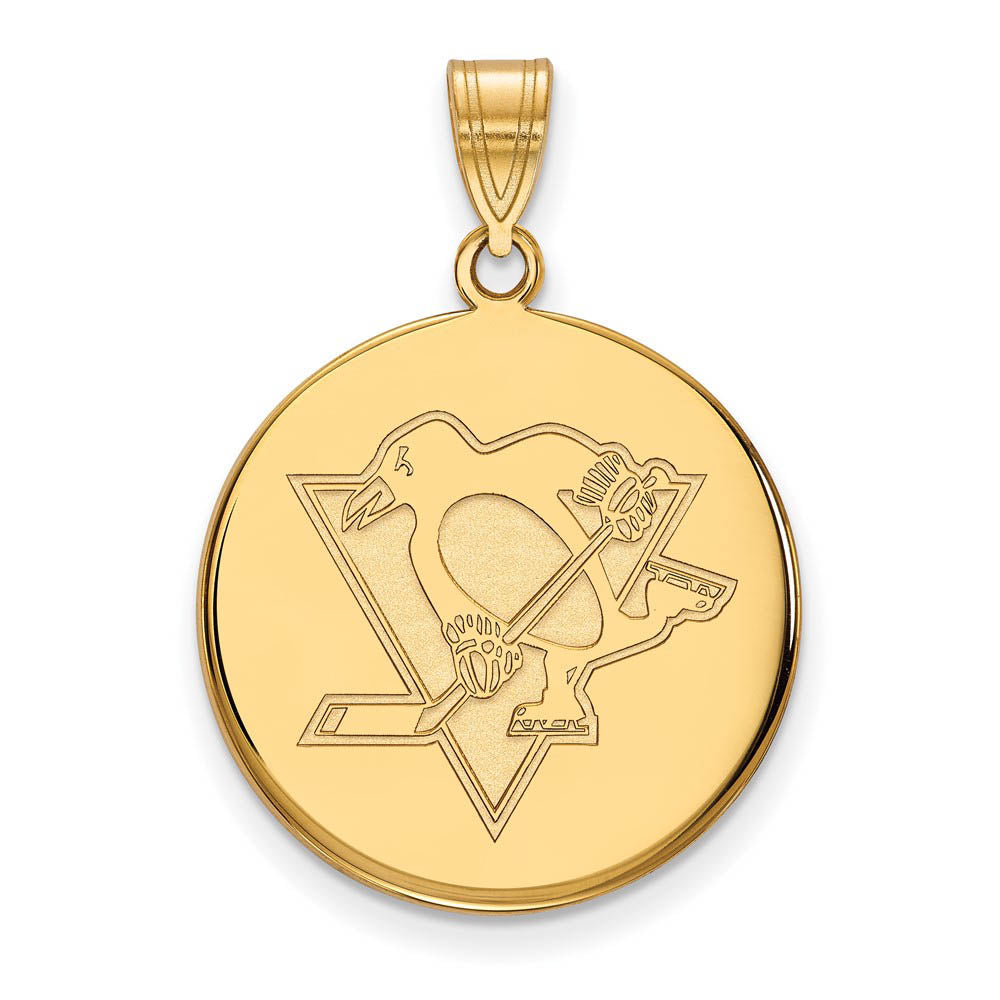 SS 14k Yellow Gold Plated NHL Pittsburgh Penguins LG Disc Pendant, Item P30181 by The Black Bow Jewelry Co.