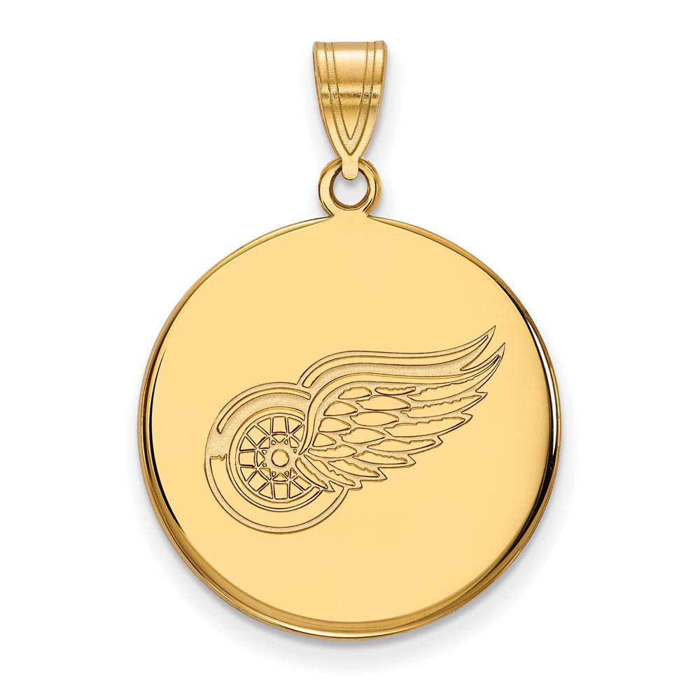 SS 14k Yellow Gold Plated NHL Detroit Red Wings LG Disc Pendant, Item P30182 by The Black Bow Jewelry Co.