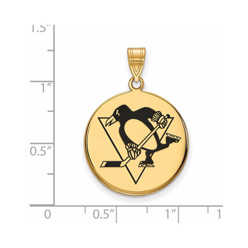 Alternate view of the SS 14k Yellow Gold Plated NHL Pitts. Penguins LG Enamel Disc Pendant by The Black Bow Jewelry Co.