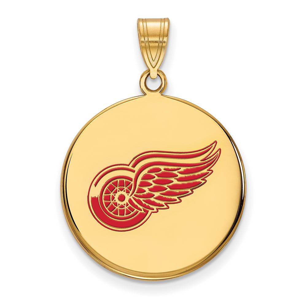 SS 14k Yellow Gold Plated NHL Detroit Red Wings LG Enamel Disc Pendant, Item P30186 by The Black Bow Jewelry Co.