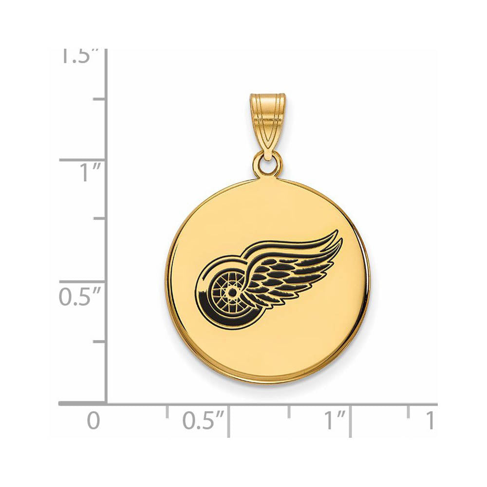 Alternate view of the SS 14k Yellow Gold Plated NHL Detroit Red Wings LG Enamel Disc Pendant by The Black Bow Jewelry Co.