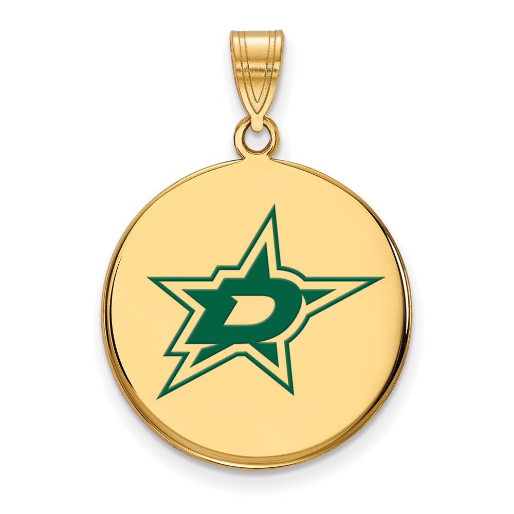 SS 14k Yellow Gold Plated NHL Dallas Stars LG Enamel Disc Pendant, Item P30187 by The Black Bow Jewelry Co.