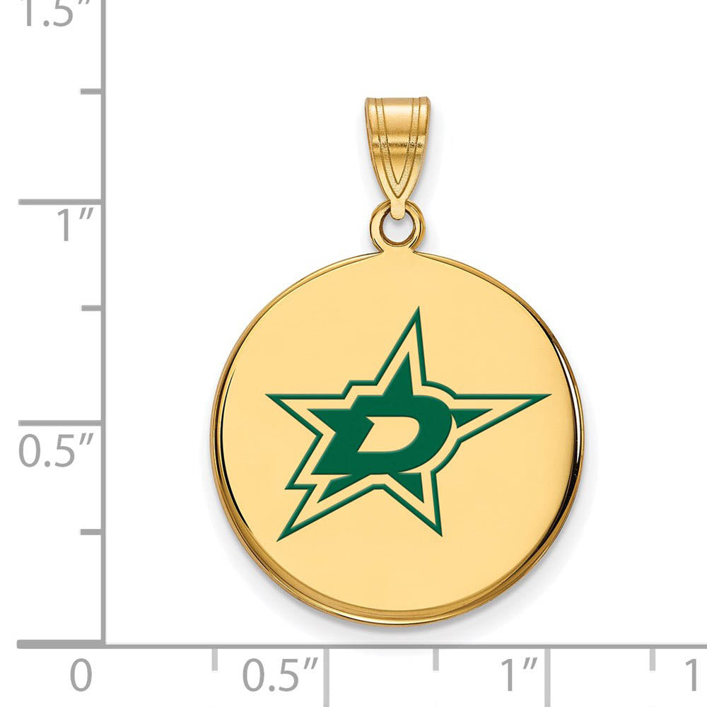 Alternate view of the SS 14k Yellow Gold Plated NHL Dallas Stars LG Enamel Disc Pendant by The Black Bow Jewelry Co.