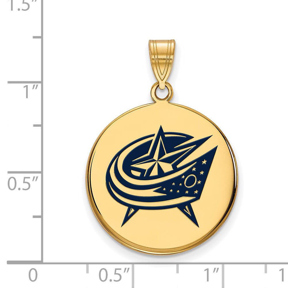 Alternate view of the SS 14k Yellow Gold Plated NHL Blue Jackets LG Enamel Disc Pendant by The Black Bow Jewelry Co.