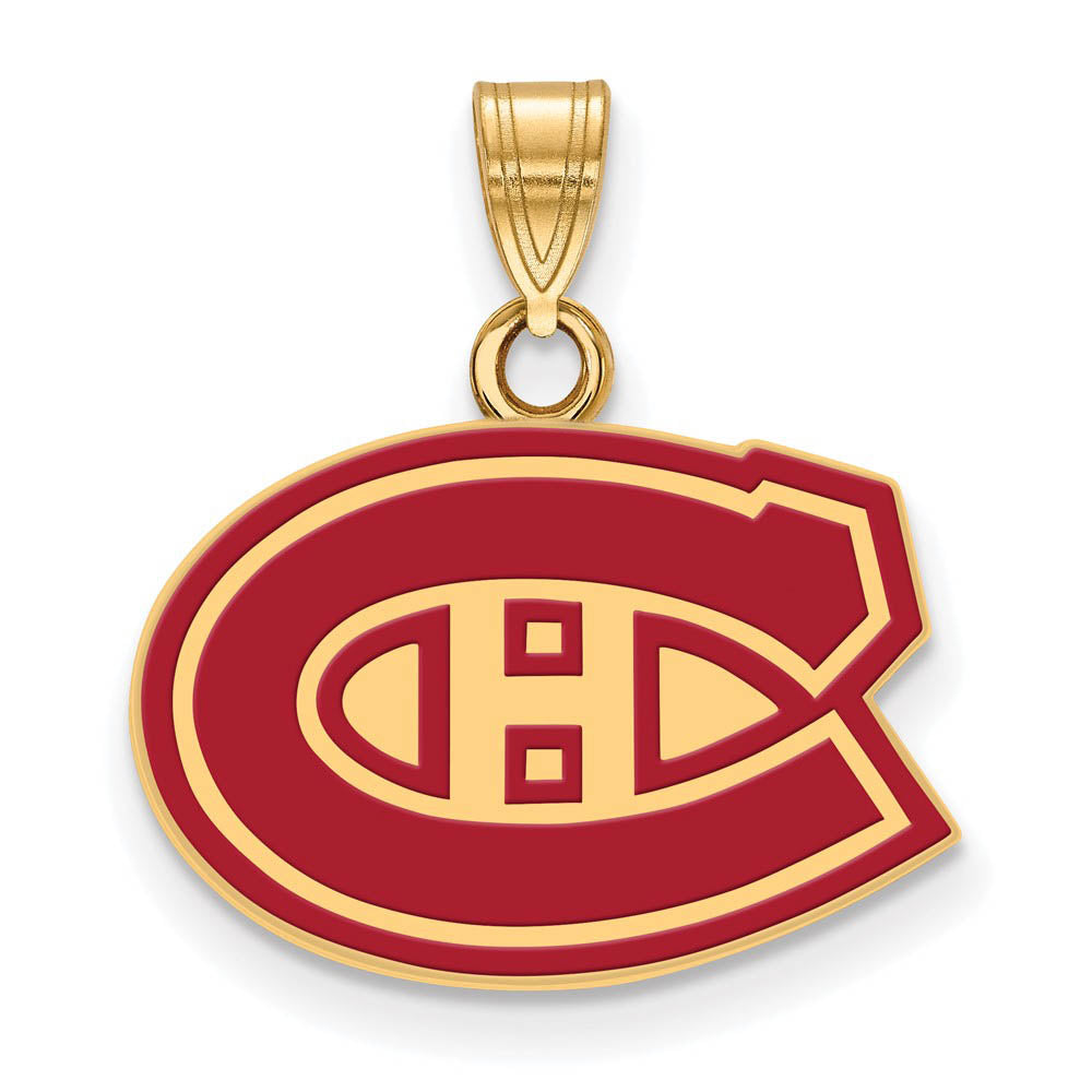 SS 14k Yellow Gold Plated NHL Montreal Canadiens SM Enamel Pendant, Item P30190 by The Black Bow Jewelry Co.
