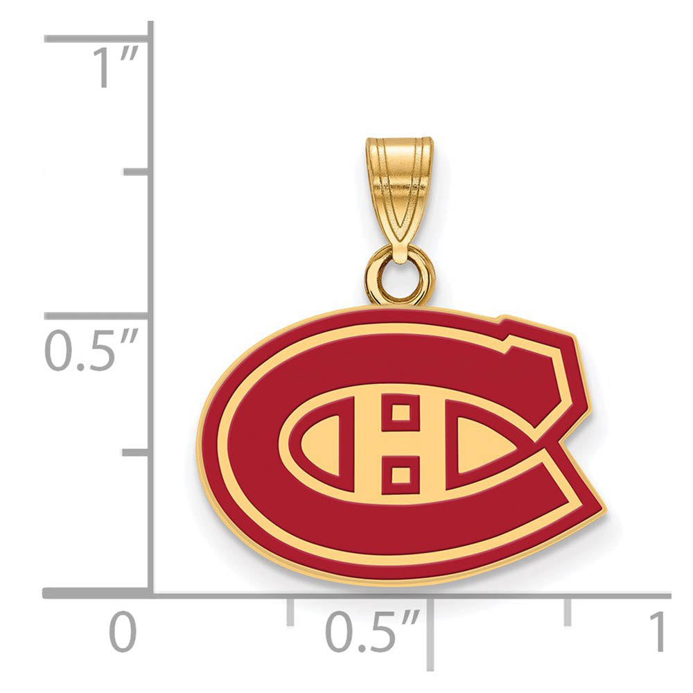 Alternate view of the SS 14k Yellow Gold Plated NHL Montreal Canadiens SM Enamel Pendant by The Black Bow Jewelry Co.