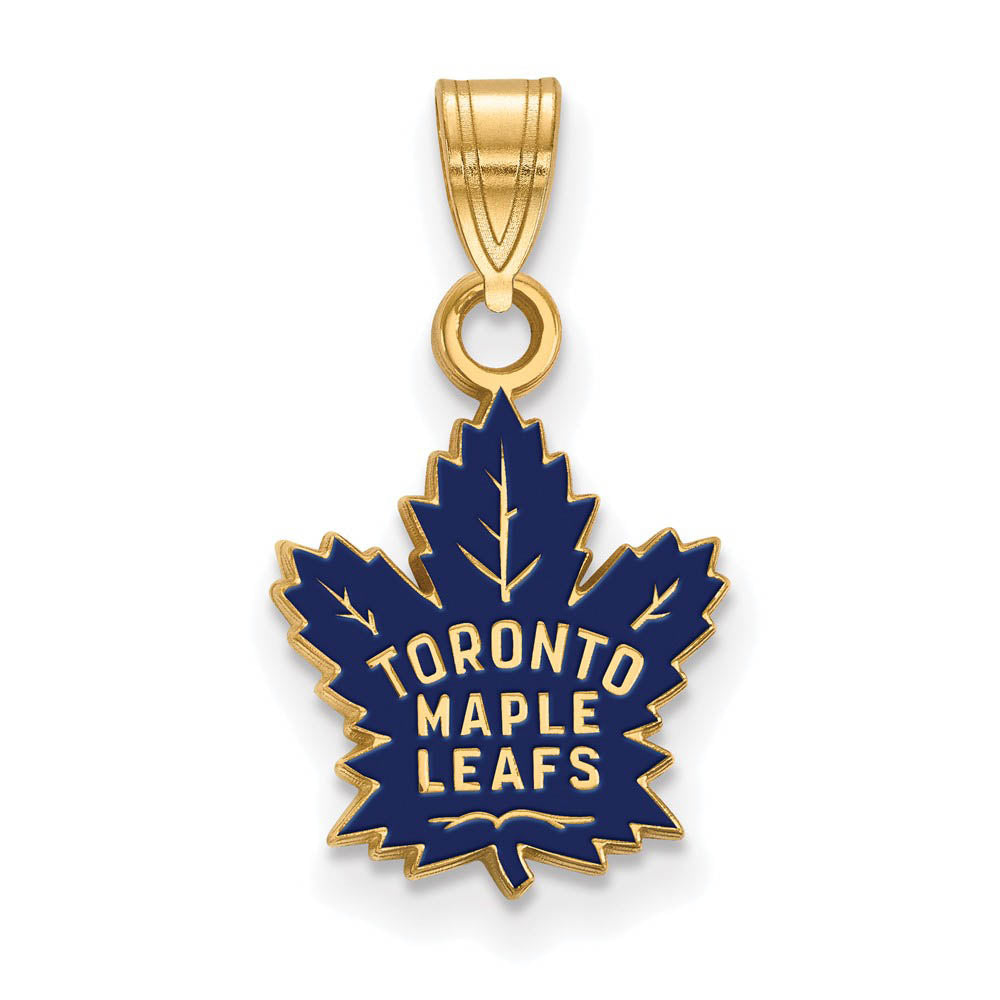 SS 14k Yellow Gold Plated NHL Toronto Maple Leafs SM Enamel Pendant, Item P30194 by The Black Bow Jewelry Co.