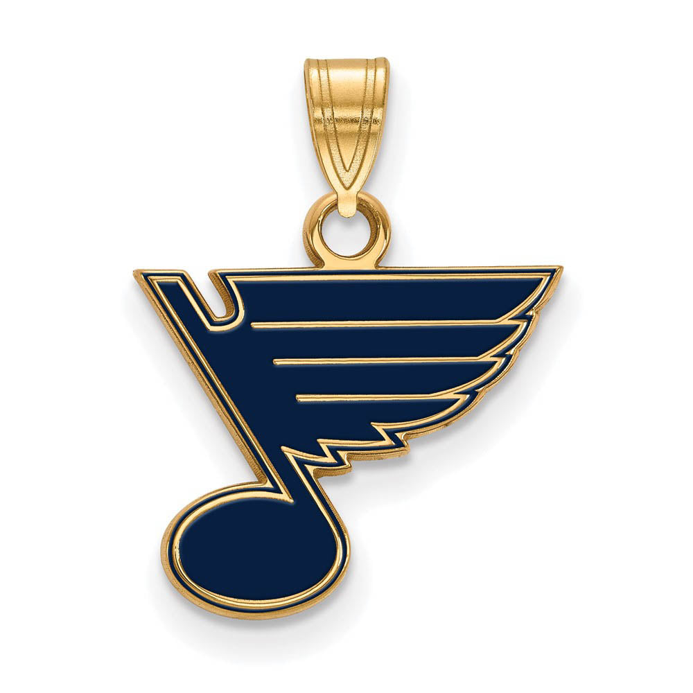 SS 14k Yellow Gold Plated NHL St. Louis Blues SM Enamel Pendant, Item P30195 by The Black Bow Jewelry Co.