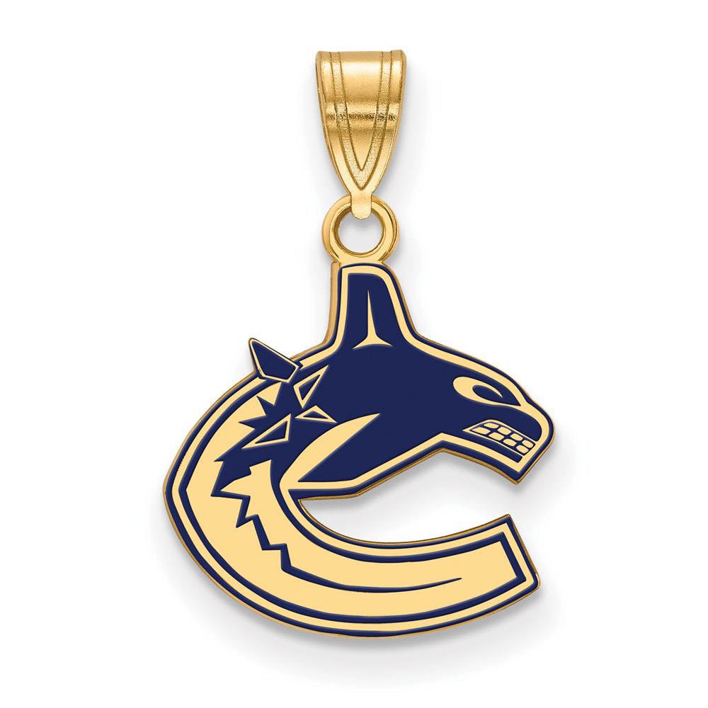 SS 14k Yellow Gold Plated NHL Vancouver Canucks SM Enamel Pendant, Item P30196 by The Black Bow Jewelry Co.