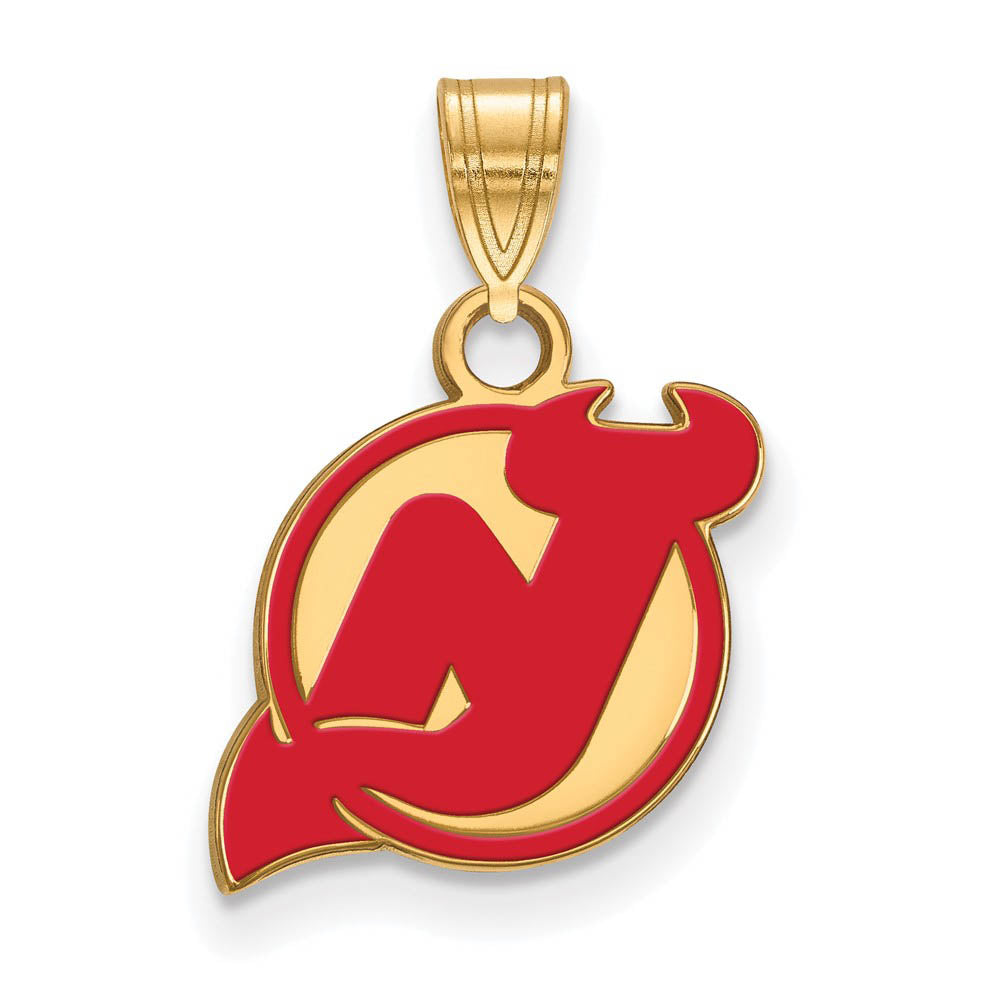 SS 14k Yellow Gold Plated NHL New Jersey Devils SM Enamel Pendant, Item P30197 by The Black Bow Jewelry Co.