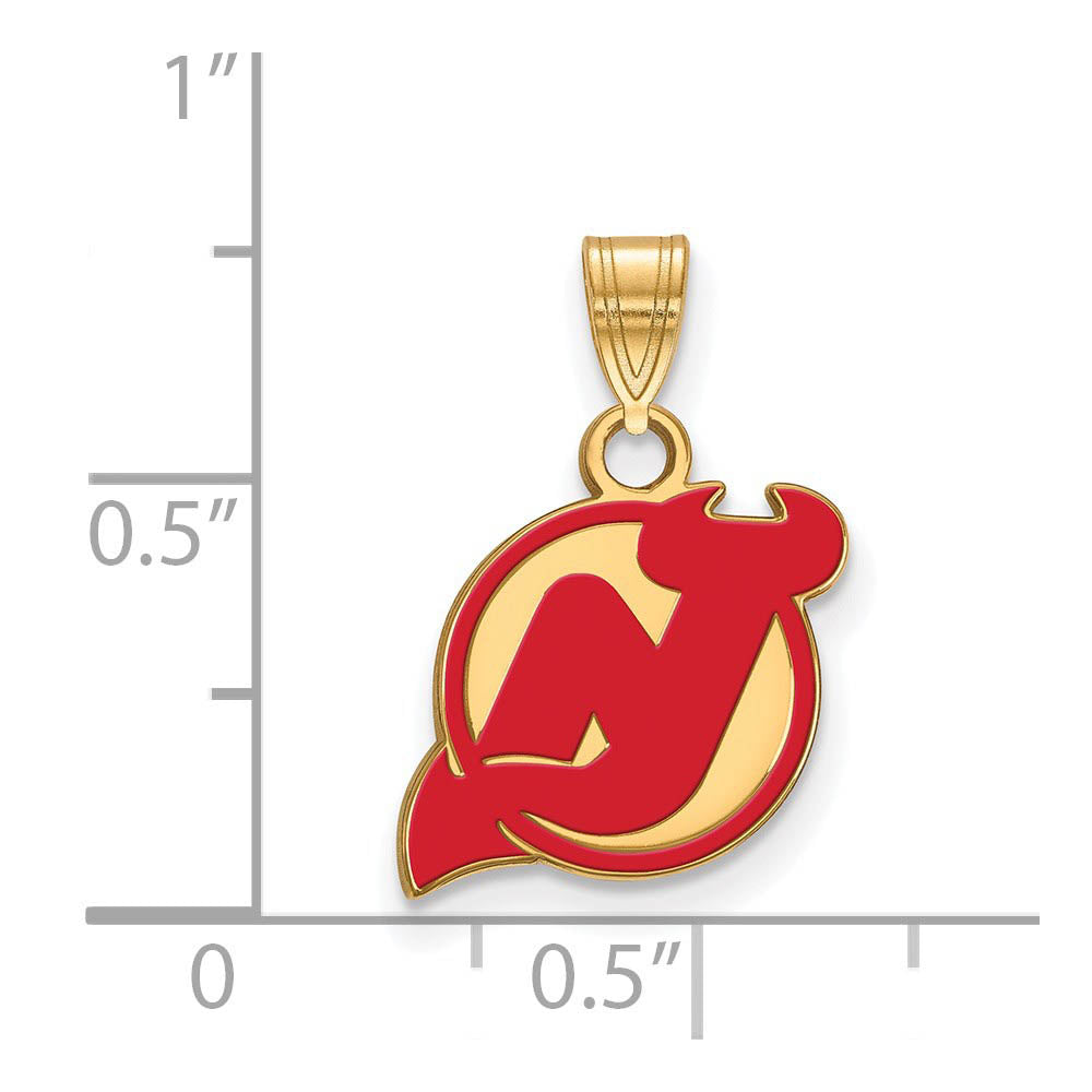 Alternate view of the SS 14k Yellow Gold Plated NHL New Jersey Devils SM Enamel Pendant by The Black Bow Jewelry Co.