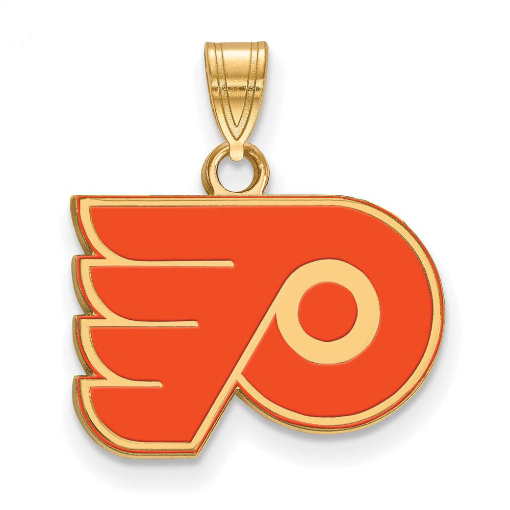 SS 14k Yellow Gold Plated NHL Philadelphia Flyers SM Enamel Pendant, Item P30198 by The Black Bow Jewelry Co.