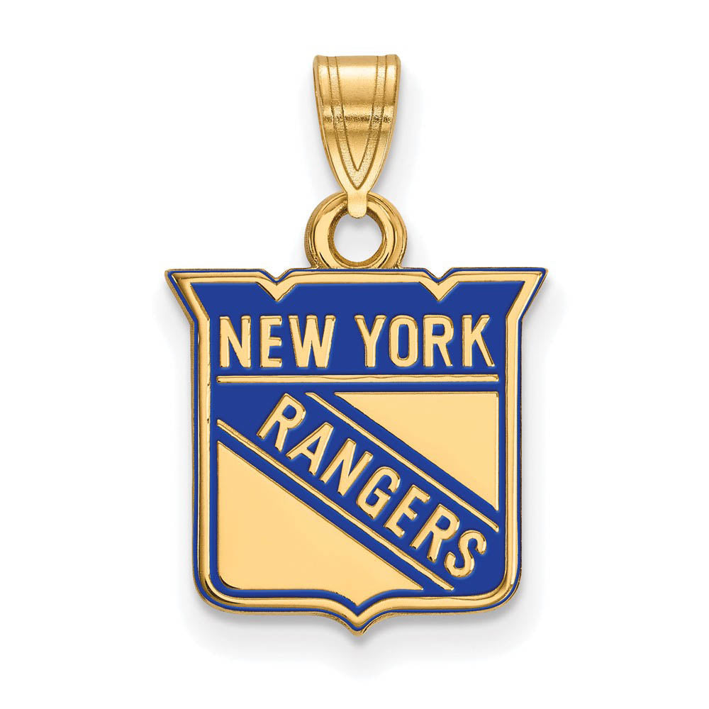 SS 14k Yellow Gold Plated NHL New York Rangers SM Enamel Pendant, Item P30200 by The Black Bow Jewelry Co.