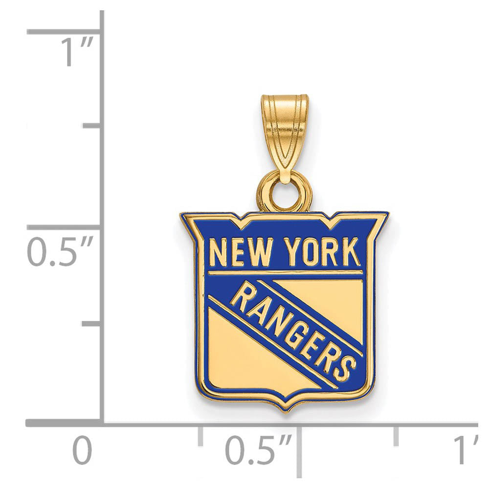 Alternate view of the SS 14k Yellow Gold Plated NHL New York Rangers SM Enamel Pendant by The Black Bow Jewelry Co.