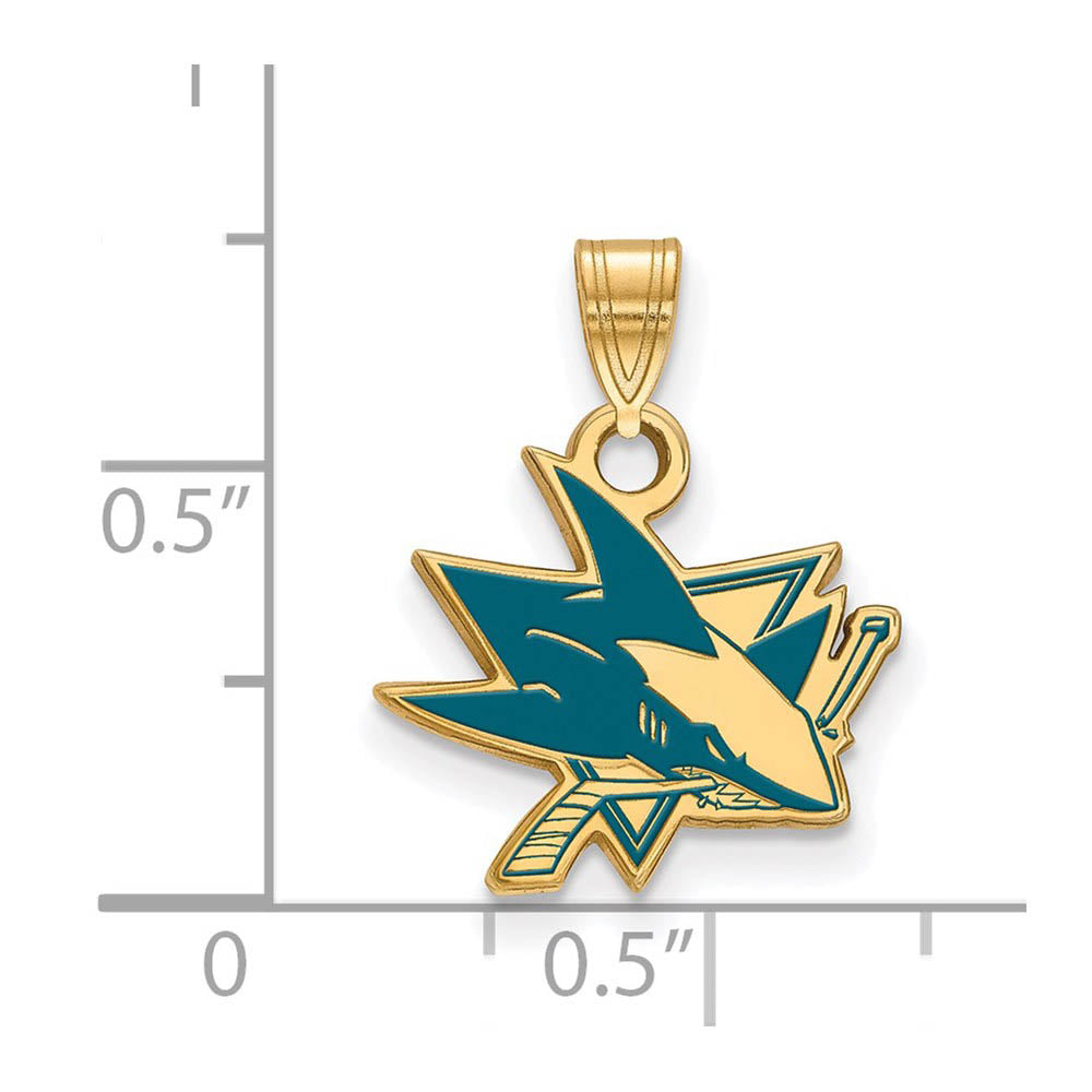 Alternate view of the SS 14k Yellow Gold Plated NHL San Jose Sharks SM Enamel Pendant by The Black Bow Jewelry Co.